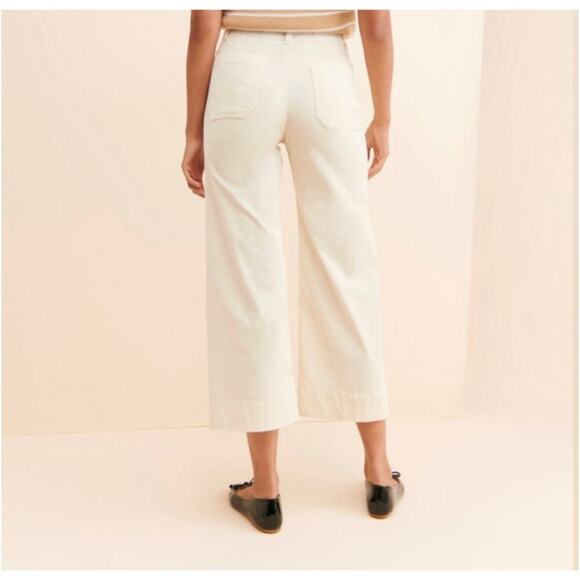 Colette Cropped Wide-Leg Corduroy Pants Ivory White Women's Size 31p - Picture 2 of 6